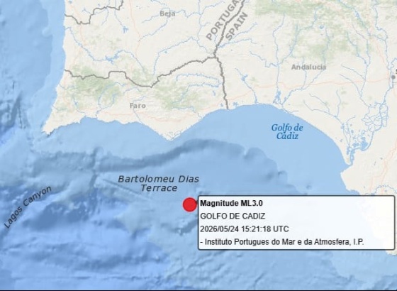 Sismo registado a sul de Olh&atilde;o de magnitude 3.0