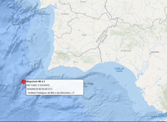 Sismo de magnitude 4,1 registado ao largo do Cabo de S&atilde;o Vicente foi sentido em Lagos e Portim&atilde;o