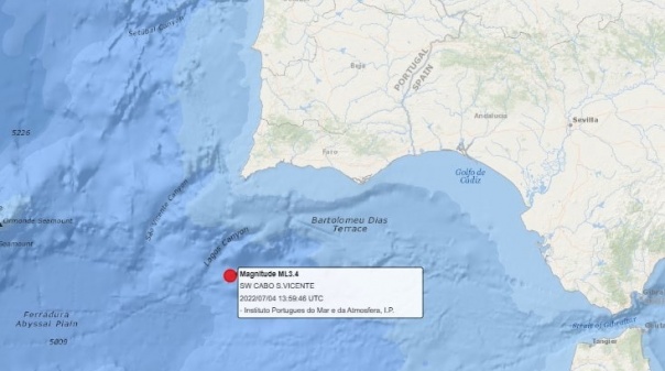 Registado sismo de magnitude 3.4 a 80 km a sul do Cabo de S. Vicente