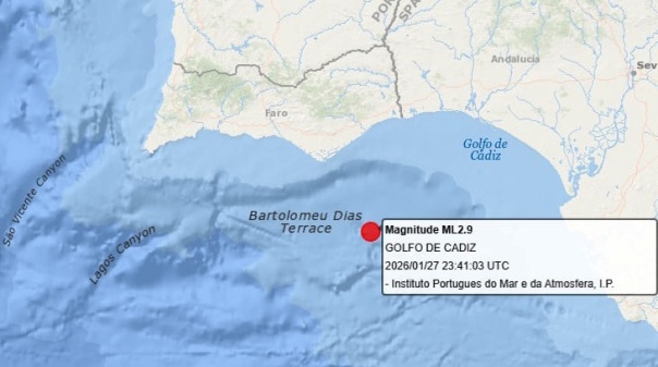 IPMA regista sismo de 2.9 a Sul-Sudeste de Olh&atilde;o