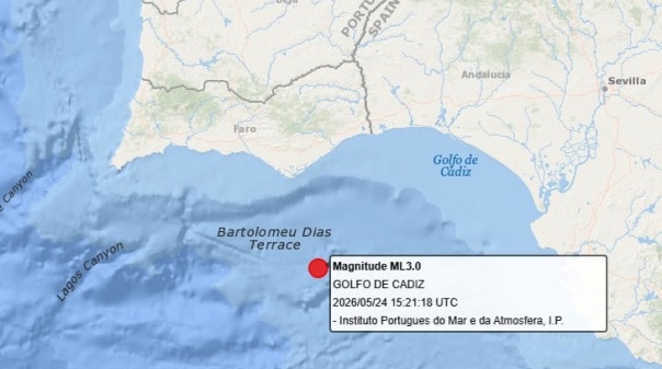 Sismo registado a sul de Olh&atilde;o de magnitude 3.0