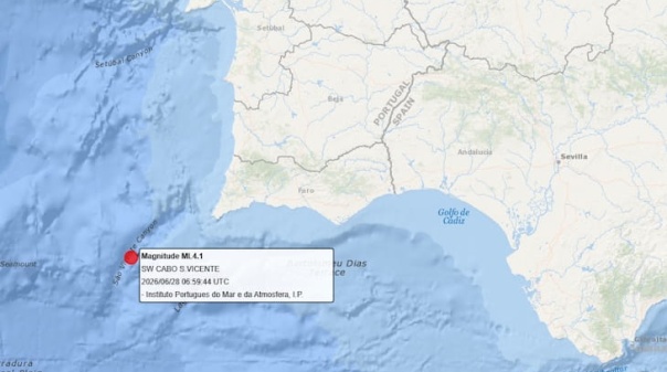 Sismo de magnitude 4,1 registado ao largo do Cabo de S&atilde;o Vicente foi sentido em Lagos e Portim&atilde;o