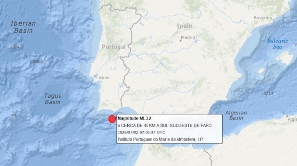 Registado sismo de 3.2 a sul de Faro