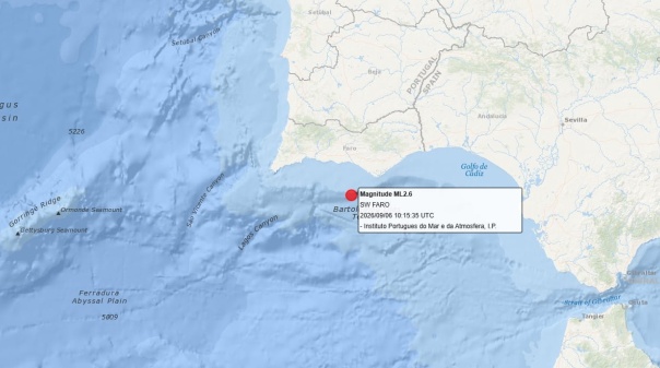 Sismo de magnitude 2,6 registado a sul de Faro
